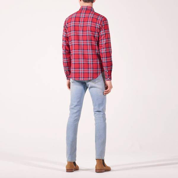 Polyester / Cotton Mens Fashion Casual Shirts , Red Plaid Long Sleeve Shirt