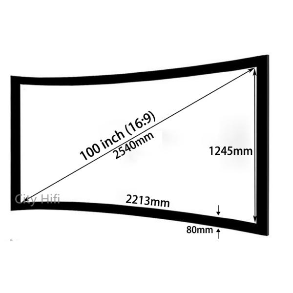 Top Quality HD Projection Screen 100 Inch Curved Fixed Frame 3D Projector Screens 16:9