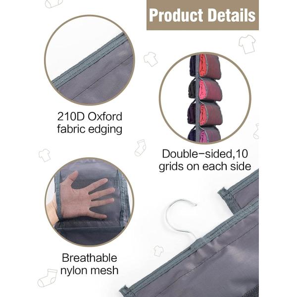 Legging Storage Organizer For Closet, Hanging Closet Organizer System, Grey Clothes Closets Holder With 20 Roll