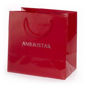 Cheap Red Glossy Paper Gift Bag With Nylon Handle Silver Stamping wholesale