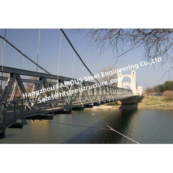 Modern Tall Wire Suspension Bridge , Clear Span Bailey Structural Steel Cable Bridge