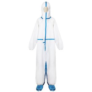 EN 14126 Disposable Protective Suit , Hooded Disposable Coveralls