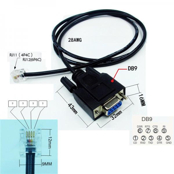 Quality DB9 Female RS232 Serial COM Port to RJ11 RJ12 Connector Exapansion Cable for sale