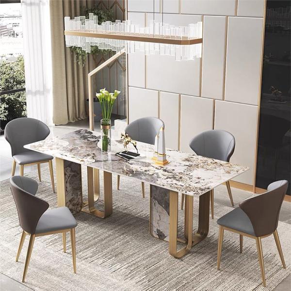 Quality Personalized Italian Marble Long Dining Table With Gold Metal Legs for sale