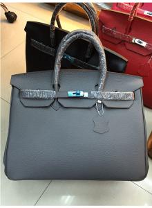 China high quality 40cm dark grey litchi cowskin leather handbags women big leather tote bag L-RB5-2 on sale