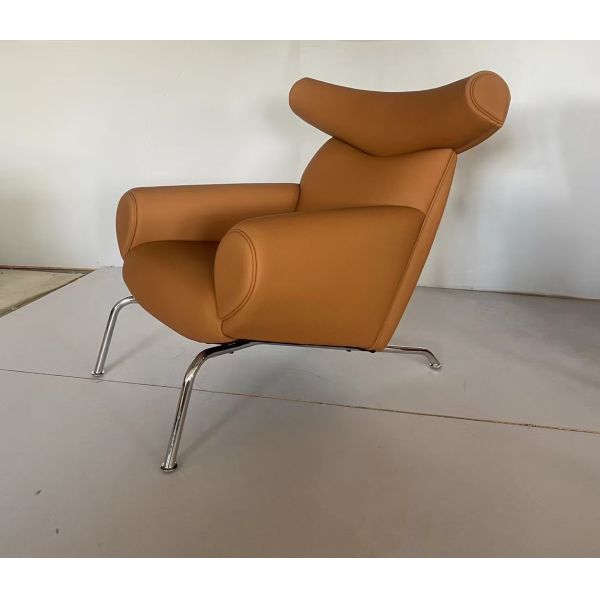 Leather Wood Metal Designer Living Room Chair Luxury Lounge Armchair Modern Sofa Contemporary Wing Back Accent Chair