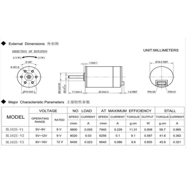 Brushless 16mm DC Motor , Air Purification Systems 12 Volt Brushless DC Motor