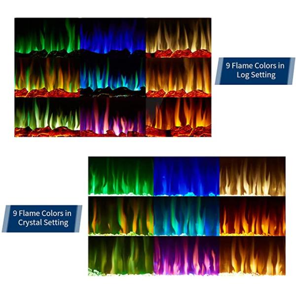 Electric Fire Place with 9 Flame Colors Wall Mounted Electric Fireplace Heater Flame