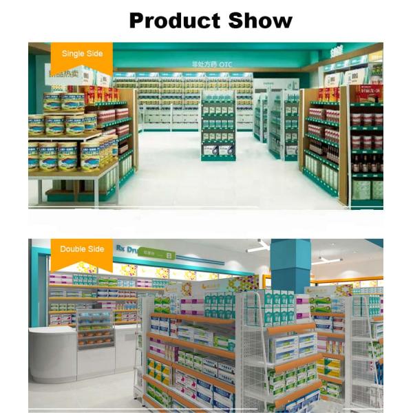 Modern Medical Store Furniture Pharmacy Display Shelves Customized Layer