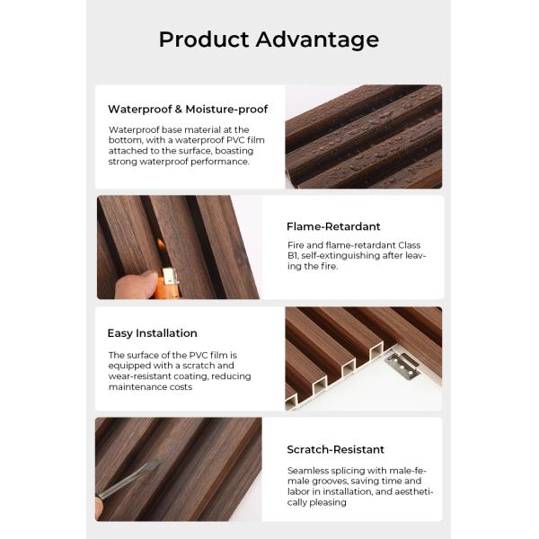 Interior WPC Fluted Wall Panel 3D PVC Wood Alternative Outdoor/Commercial/Kitchen/Gym Panels Plastic Sheet Waterproof Wall Panel