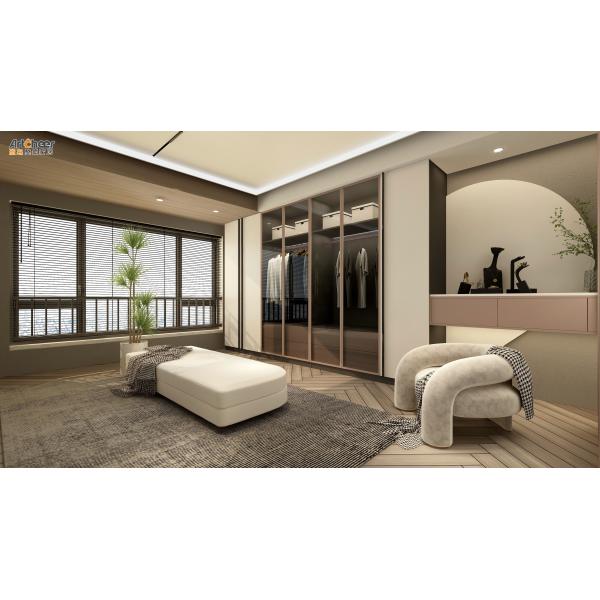 Create a Chic Walk-In Closet with a Wardrobe Featuring Glass Doors and Accessories