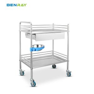 2 Layers Hospital Stainless Steel Medical Instrument Trolley