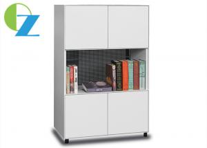 China 5MM Edge Steel Office Cupboard White Satin 3 Tier Cabinet 1 Open Shelf 2 Door on sale