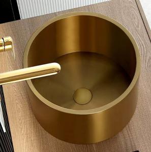 Cheap Stainless Steel 304 Stainless Vessel Sinks , Gold Bathroom Sink Bowl For Cabinet Lavatory wholesale