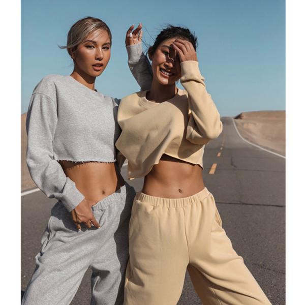 Fashion Long Sleeve Round Neck Cotton Polyester Crop Top