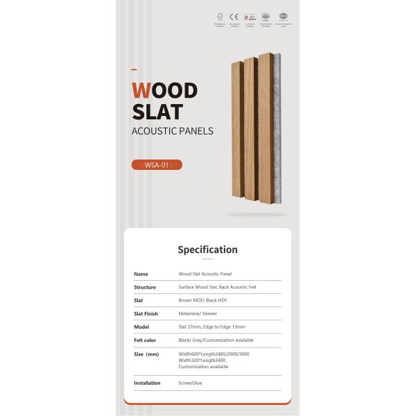Natural Wood Slat Acoustic Wall Panels Fire Retardant 0.85 NRC Sound Absorption