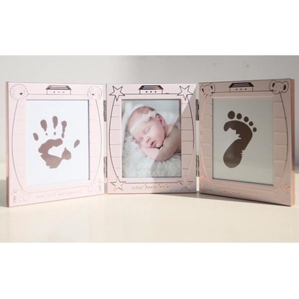 Lovely Aluminum New born Baby Handprint and Footprint Photo Frame Kit with a EN71 passed Ink Pad
