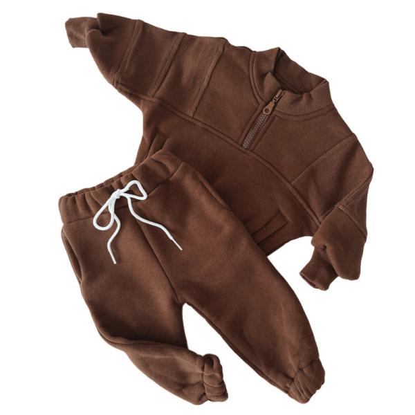 Customized Half Zipper Pullover Sweat Shirt 280gsm With Drawstring Sweatpants Kids Jogger Set