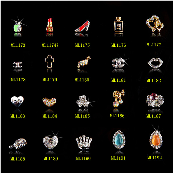 Hot NEW Wholesale Alloy Jewelry 3D Nail Art Jewelry Nail rhinestones Sticker Supplier Number ML1173-1192