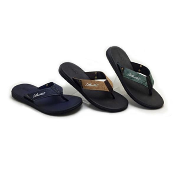 Summer Beach Fabric Soft Rubber Slippers PU Black EVA Thick Sole Flip Flops Mens