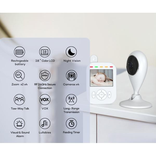 2.8 Inch Hd Baby Monitor Cry Sound Detection Two Way Talk 2.4G Wireless Baby Phone