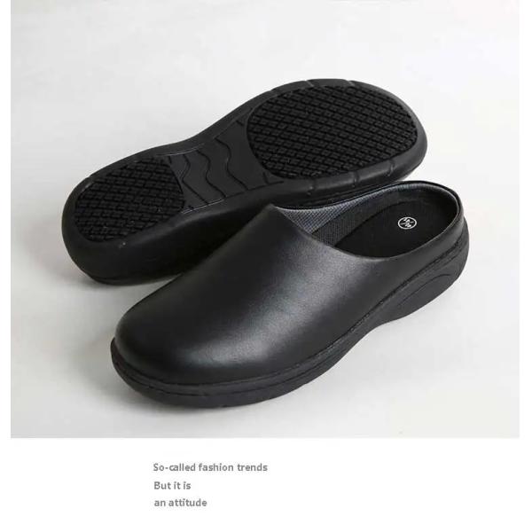 Casual Black Lightweight Nurse Shoes Non Slip Rubber Sole Slippers Waterproof Cowhide Leather Chef Shoes