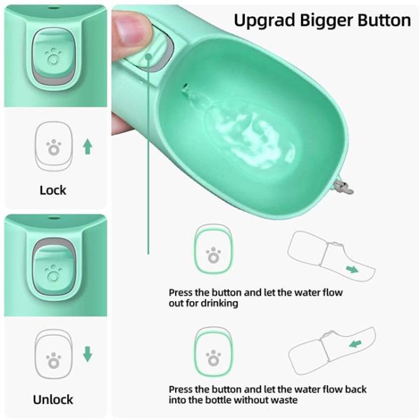 Outdoors Portable Pet Dogs Travel Water Bottle 350ml OEM With B Poop Bags Dispenser