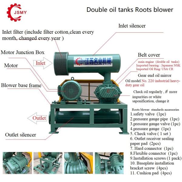 Low Noise Compact Structure Sl4005 Air Root Blower Three Lobe Double Oil Tank