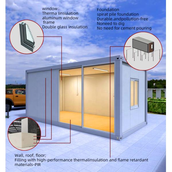 Modern Design Prefabricated Homes Steel Frame 20ft Container House with Rock Wool Panel