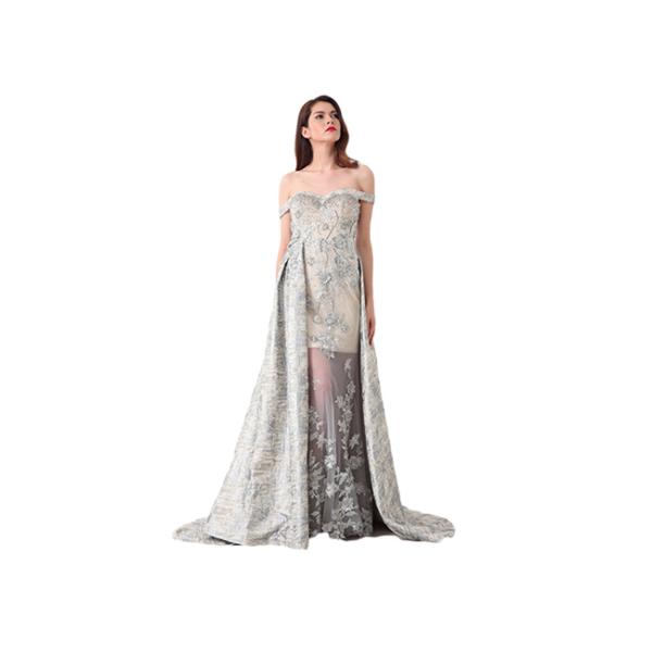 Sweetheart Unique Off Shoulder Long Womens Evening Gowns Embroidery Decor