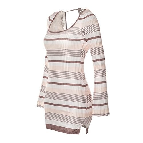 OEM maufactory Cross Border Women'S Polyester Striped Stamps Sexy Back Repair Thin Dress