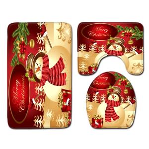 Snowman Christmas Bath Mat Set Anti Skid Restroom Mat Set