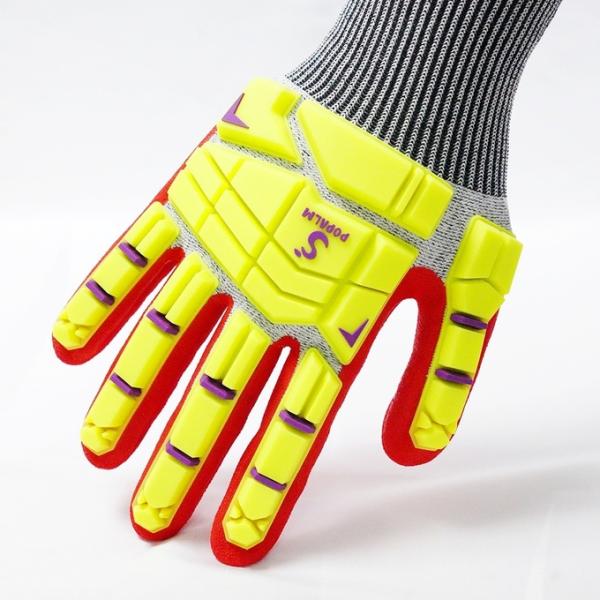 13 Gauge Red Sandy Nitrile Polyester Gloves Anti Slip TPR Impact Protection Gloves