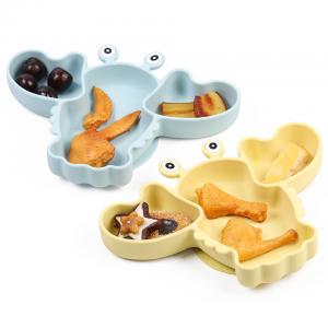 Cheap Crab Silicone Baby Feeding Set Suction Bowls And Plates Blue Yellow wholesale