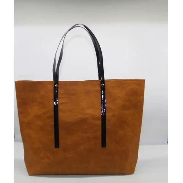 Letter Pattern Washable Kraft Paper Tote Bag Degradable Environmental With Logo Printed