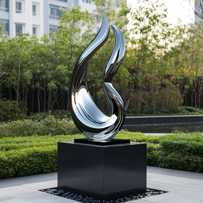 China Custom Garden Sculpture Contemporary Flowing Abstract Stainless Steel Sculpture on sale