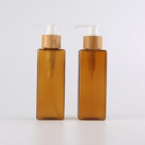 Cheap Organic Bamboo Cosmetic Packaging Plastic Pump Bottles With Bamboo Tray 4oz 120ml Square wholesale
