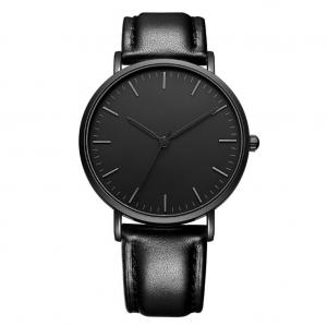 China Fashionable Quartz Mens Black Leather Watch 3 ATM Waterproof Black Plated on sale