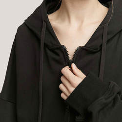 Custom Women Black Hoodie Ladies Plus Size Long Sleeve Zip up Sweatshirt Casual