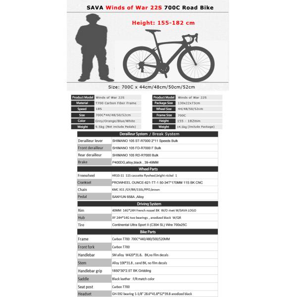 Windwar5.0 SAVA Carbon Fiber Road Bike , 22 Speed 700c Racing Bike