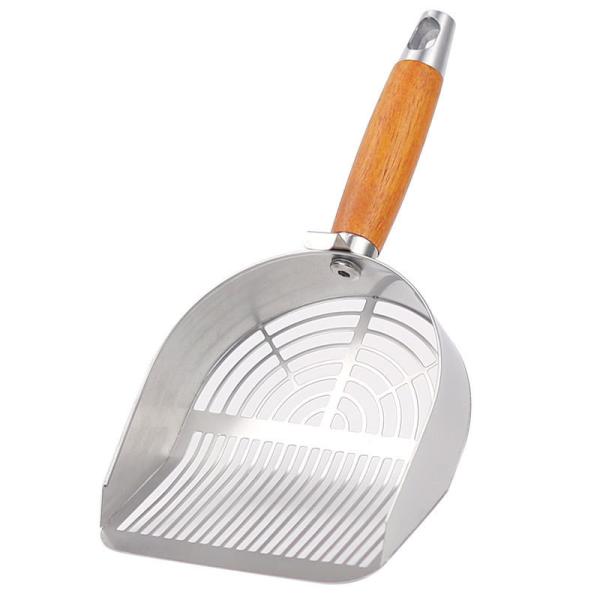 High-Quality 304 Stainless Steel Cat Litter Scoop with Ergonomic Wooden Handle - Durable Pet Cleaning Tool for Bentonite & Tofu Litter (Large/Small,