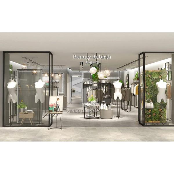 16mm MDF Clothing Shop Display Furniture Black Golden With 10mm Tempered Glass