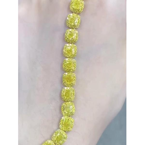 6.213ct Yellow Diamond Tennis Bracelet Cushion Shape Cultivated Diamonds