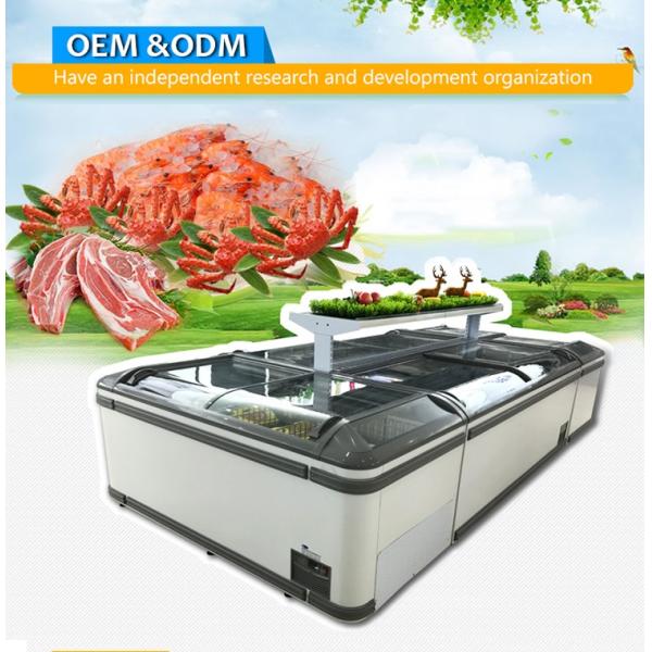 Commercial Supermarket Display Island Chest Freezer Showcase Refrigeration With Glass Door
