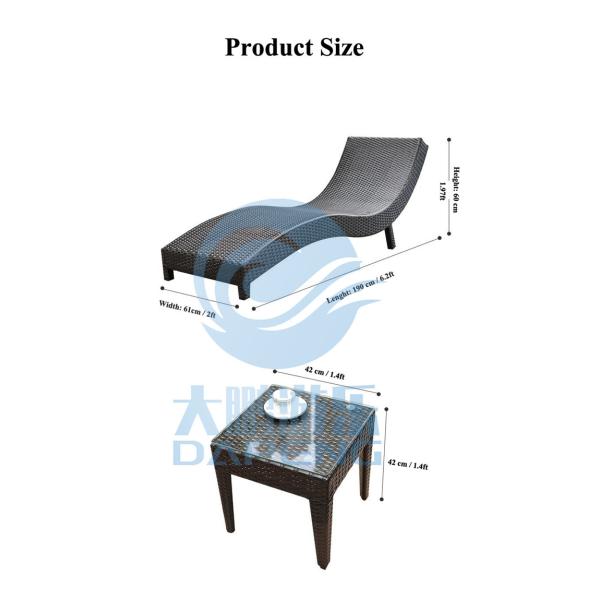 Aluminum Frame Swimming Pool Accessories PE Rattan Lounge Chair 190cm Length