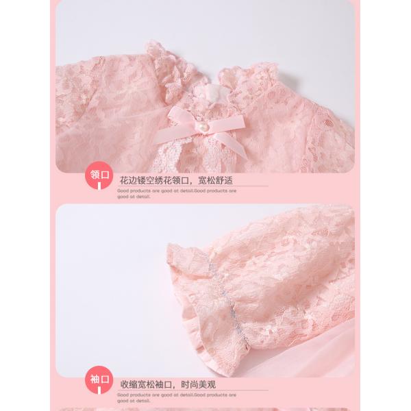 Spring Children'S Clothing New Girls Lace Dress Children Solid Color Dress