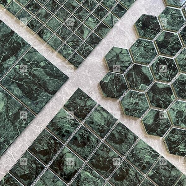 Green Color Marble Stone Mosaic Tiles For Floor And Bathroom Wall
