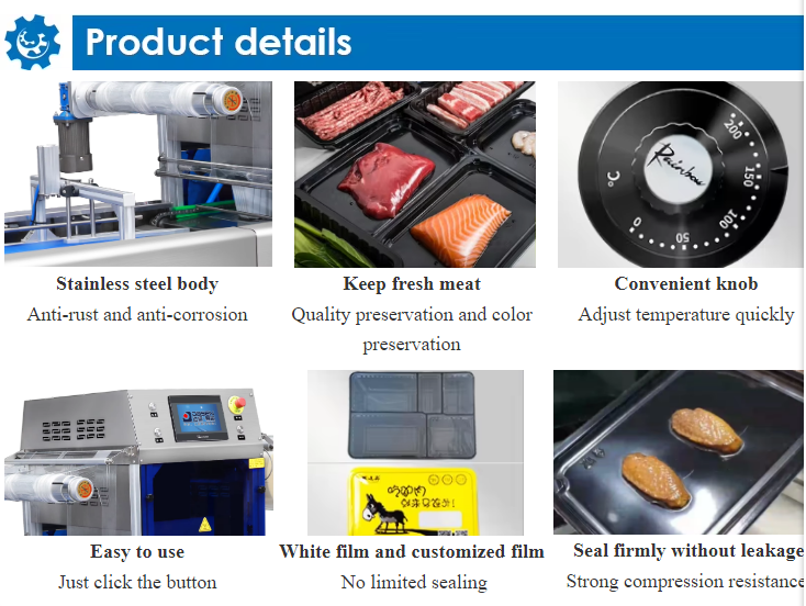 Automatic Continuous Vacuum Skin Displacement Chain Plastic Tray Sealer DQ730AT-V High Quality Tray Sealer Machine