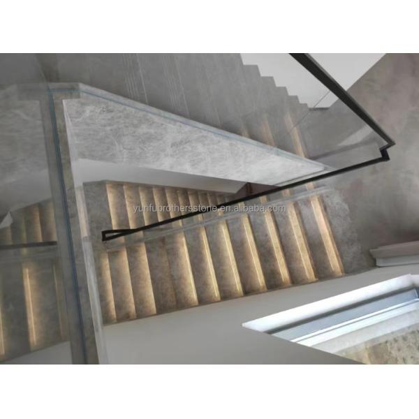 Natural Stone Straight Stair Modern Indoor Grey Marble Anti Slip Staircase Tiles