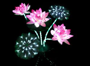 China LED lotus lamp pool decoration landscape lighting three flower two leaf with pole light river lamp factory on sale